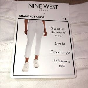 Nine West Gramercy Crop white jeans Sz 14 slim fit soft touch twill.